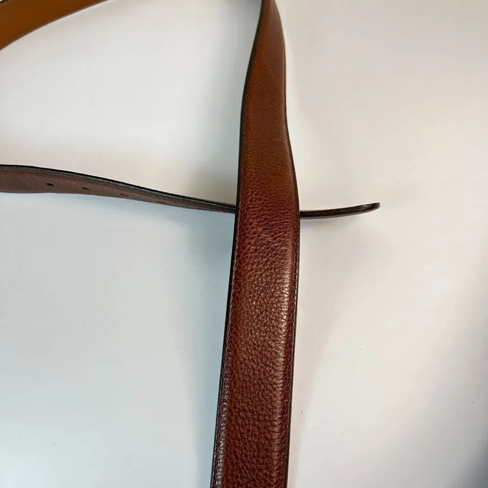 Brighton Men's Cognac Brown Pebble Grain Leather Silvertone Buckle Belt Size 44